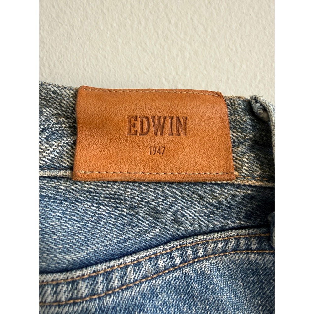 Edwin Classic Straight Mens Distressed Light Wash Blue Denim Jeans Button Fly - Picture 6 of 12